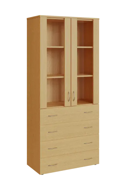 N 5 - 84ZS kancelářská skříň, 2-dveřová/prosklená/zásuvky, 1800x800x400, buk Royal